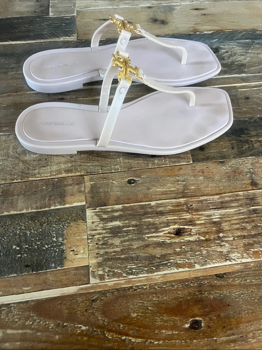 Tory Burch Pale Pink Thong Sandals with Gold Logo